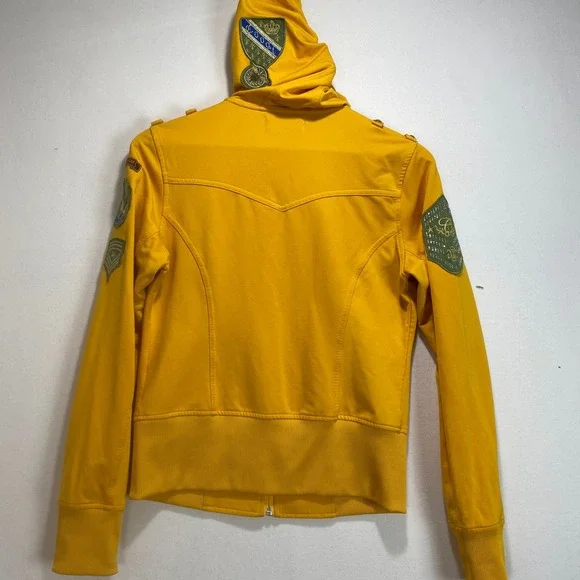 Coogi Couture Womens Military Patch Zip Up Hoodie Yellow Large C121510 - Picture 12 of 12